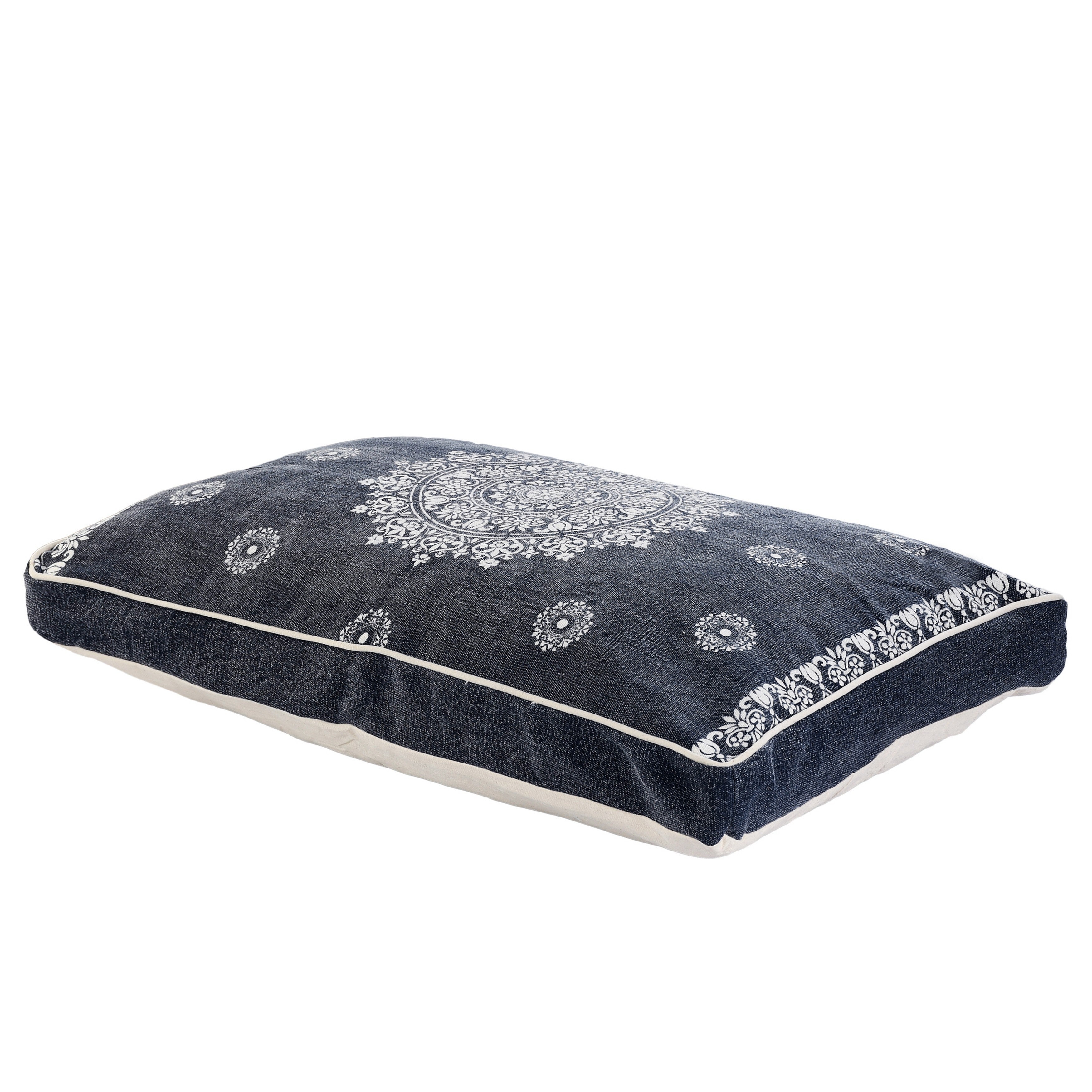 24" X 36" Stonewashed Blue Medallion Pillow Style Pet Bed With Removable Cover-2