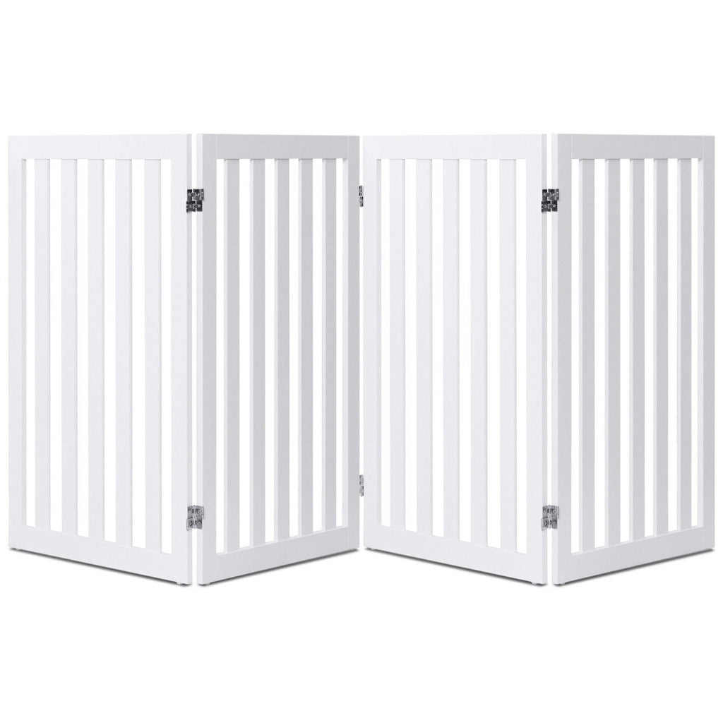 Folding 4-Panel Dog Gate Pet Fence in White Wood Finish-1