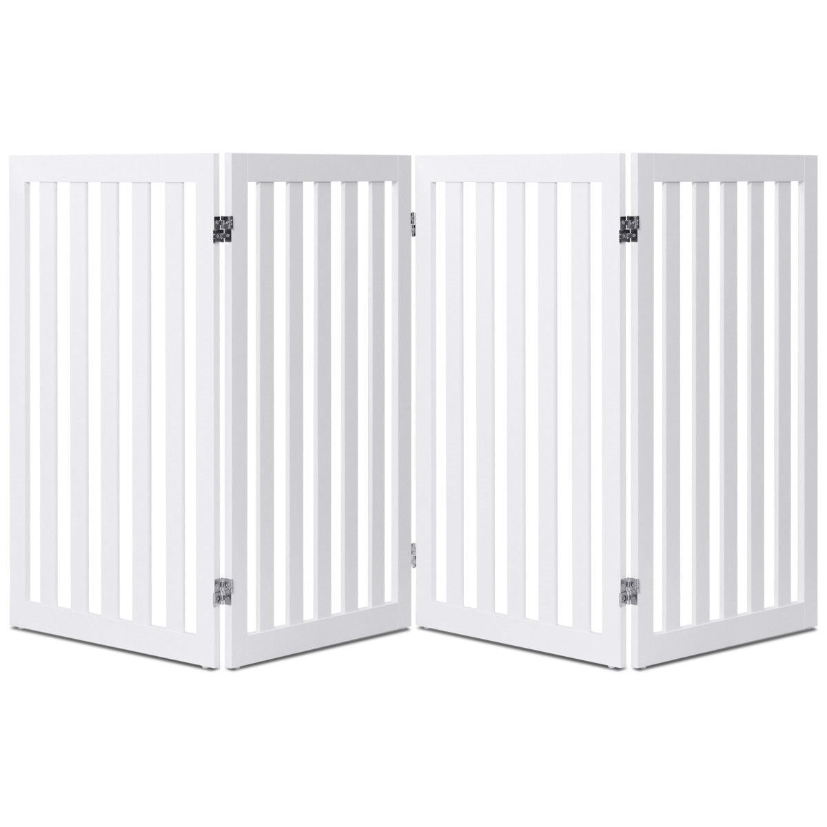 Folding 4-Panel Dog Gate Pet Fence in White Wood Finish-1