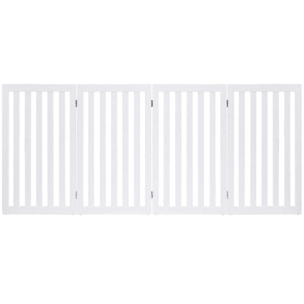 Folding 4-Panel Dog Gate Pet Fence in White Wood Finish-2